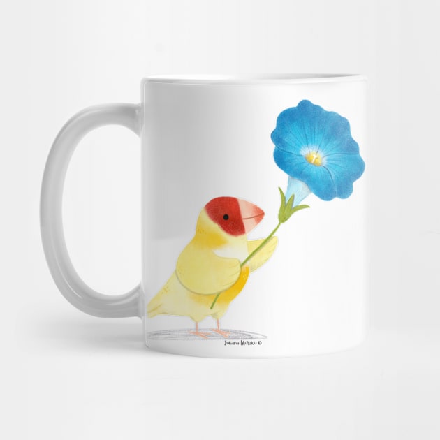 Finch Bird with Morning Glory Flower by julianamotzko